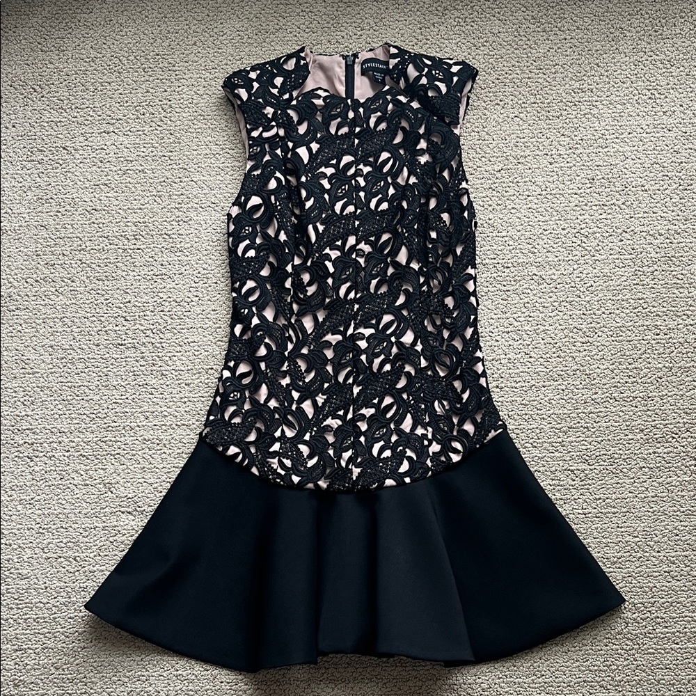 STYLESTALKER Black and Cream Lace Fit and Flare Mini Dress
